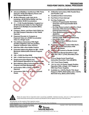 TMS320UC5409GGU-80 datasheet  